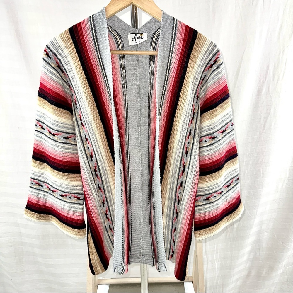 Vintage 70s Ami Southwestern Sweater Flare Sleeve Open Front Size Medium